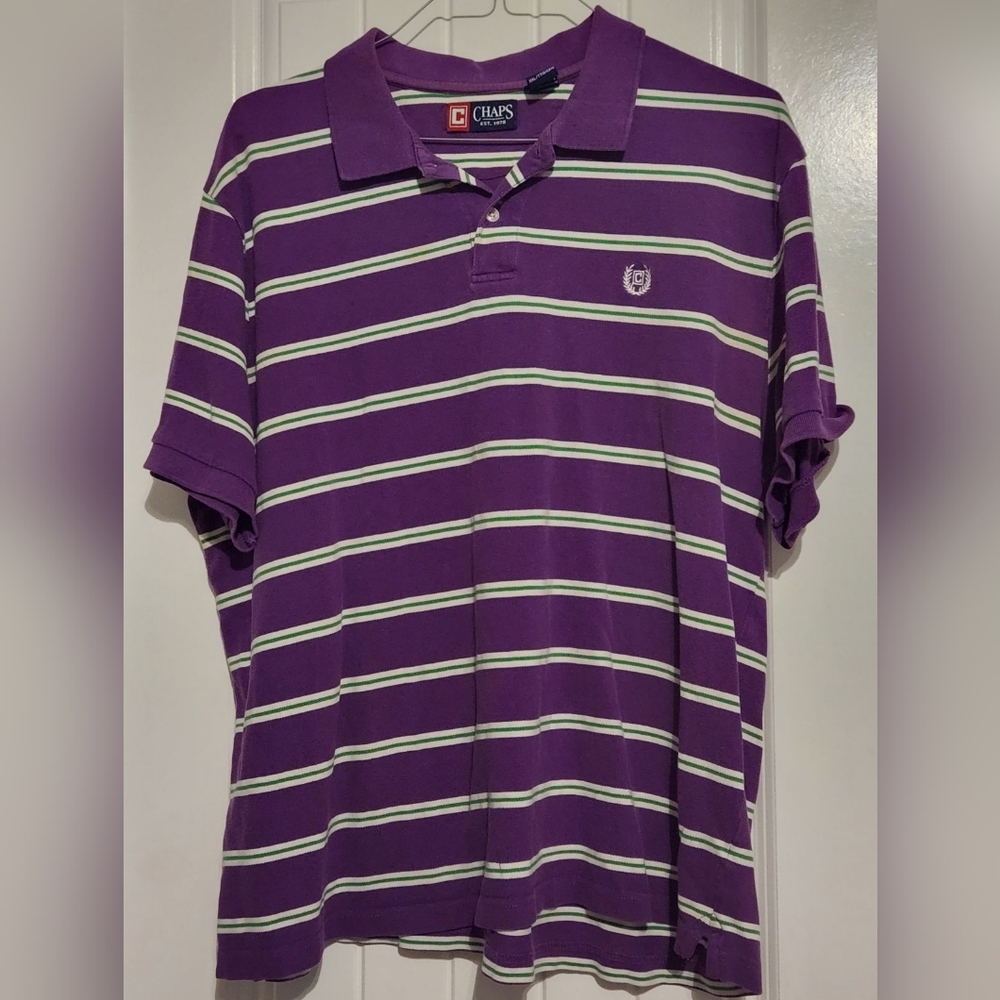 Chaps Striped Polo Shirt Size XXL PurpleCollared Embroidered Mens Shirt.